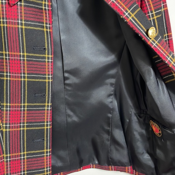 H. Stockton Atlanta Red Black Yellow Tartan Plaid Wool Cropped Jacket Size 2 - Picture 10 of 15